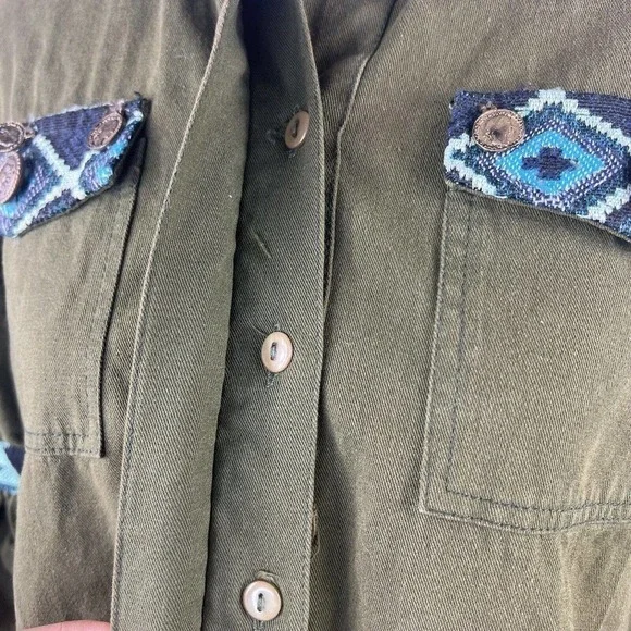 Beautiful Stories Anthropologie Inika Olive Green Utility Jacket S Embroidered - Picture 8 of 16